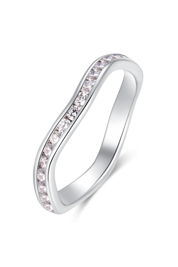 Birthstone Eternity Band Ring Wave Style (Channel Set/Full Round), Stackable Fashion Ring with Crystal Birthstone