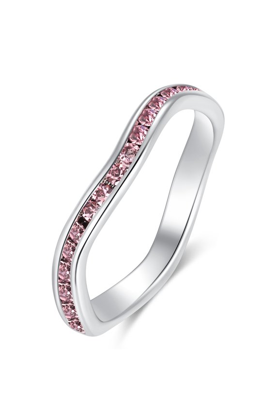 Birthstone Eternity Band Ring Wave Style (Channel Set/Full Round), Stackable Fashion Ring with Crystal Birthstone