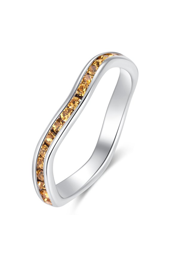 Birthstone Eternity Band Ring Wave Style (Channel Set/Full Round), Stackable Fashion Ring with Crystal Birthstone