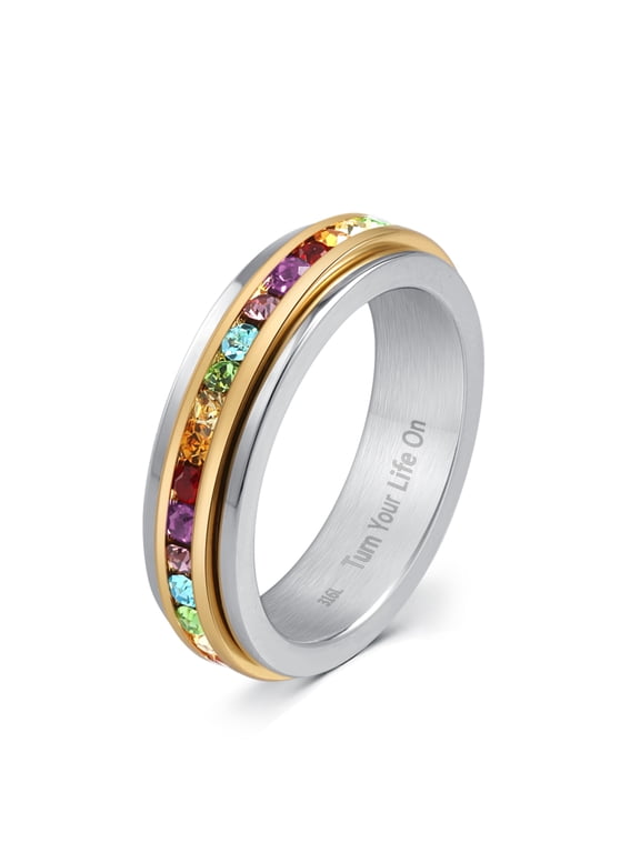 Fidget Rings, Anxiety Rings, Spinner Rings, Band Rings with Birthstone, Stainless Steel, Women and Men, Meditation Rings, Thumb Rings, Stress Relieving and Anxiety Reducing