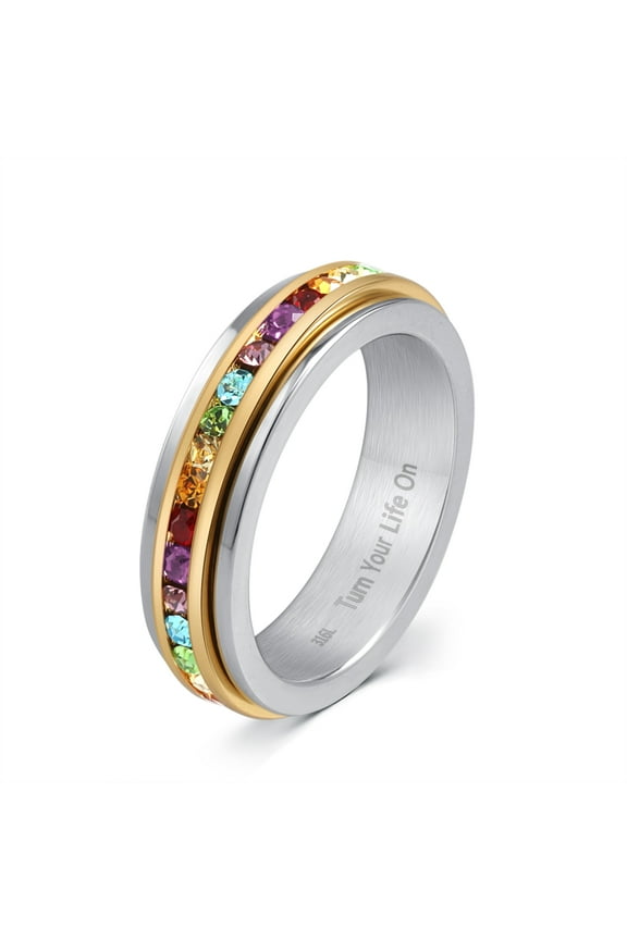 Fidget Rings, Anxiety Rings, Spinner Rings, Band Rings with Birthstone, Stainless Steel, Women and Men, Meditation Rings, Thumb Rings, Stress Relieving and Anxiety Reducing