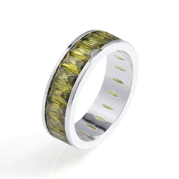 Eternity Rainbow Baguette Ring, Emerald Cut Cubic Zirconia, Birthstone Wedding Thumb Ring for Women and Men – Muses Art Design
