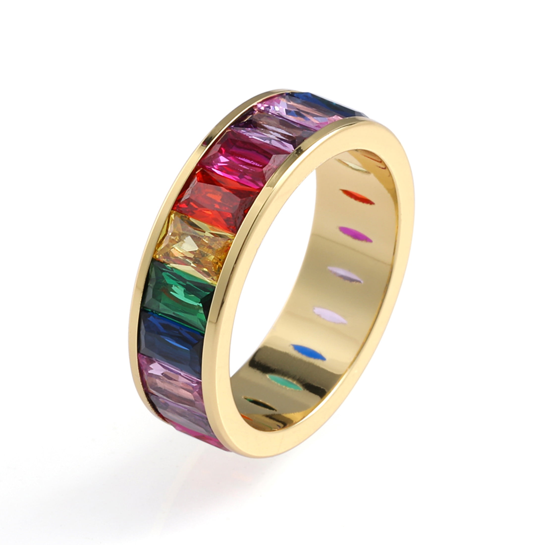 Muses art design Eternity Rainbow Ring, Birthstone Ring, Baguette
