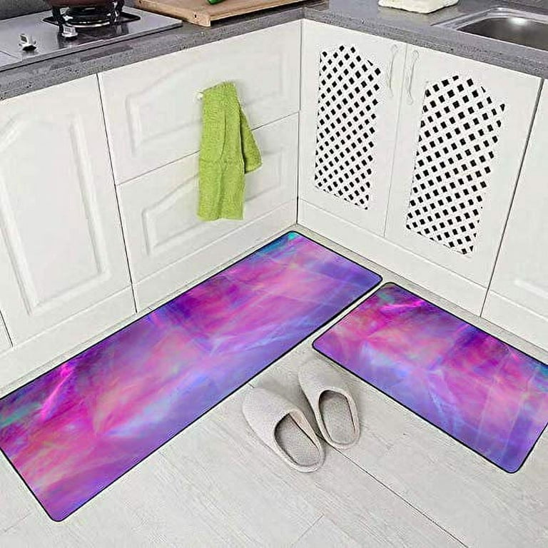 Musesh 2 Pieces Soft Kitchen Rugs,Holographic Background Light Reflection  Rainbow Colors Pattern Magical Marbling Iridescent Effect Washable Long Kitchen  Mat Set 17X48+17X24 Rugs for Kitchen Floor 