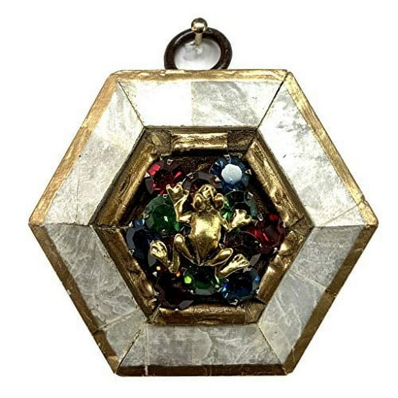 Museum Bees - Mother of Pearl Frame w/ Frog on Brooch - 2.5"