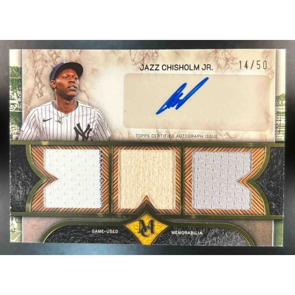 Museum Collection Jazz Chisholm Jr. #SPTRA-JC Single Player Signature Swatches Triple Relic Autograph Gold