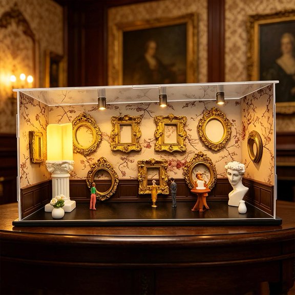 Museum of Us Box Kit, DIY Museum Shadow Box with Mini People Figurines, Gold Frames, LED Light Memory Figurines, Personalized Silhouette Boxes for Home Decor