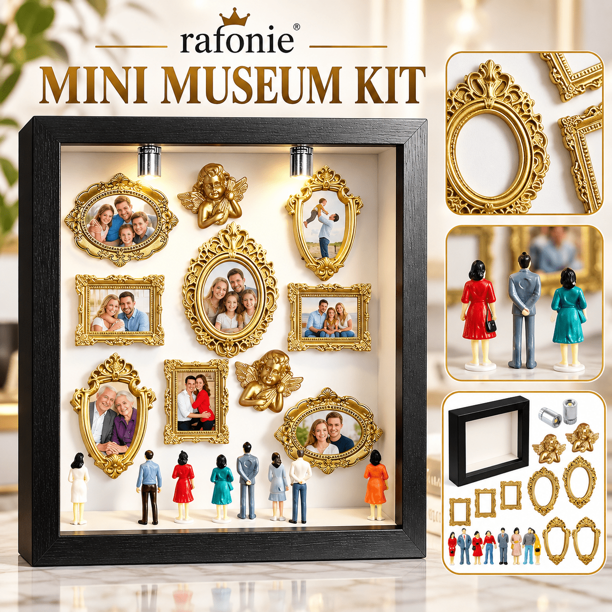 Mini Shadowboxes Museum of Us Kit, DIY Mini Museum Shadow Box Frame with Mini Gold ...