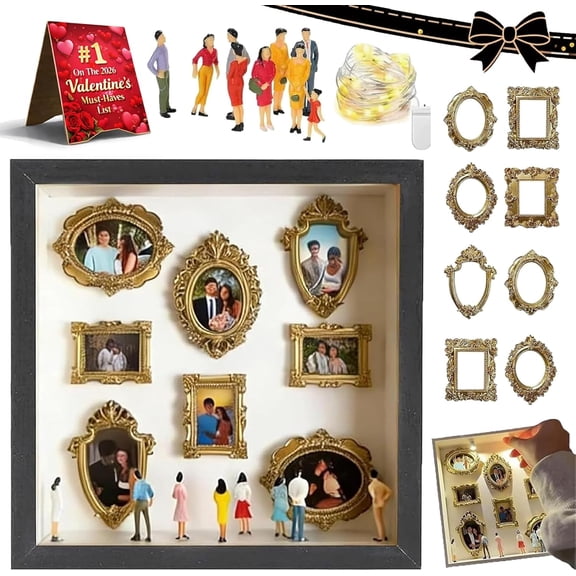 DIY Mini Museum Silhouette Box – Celebrate Your Unique Memories in Style, Shadow Box Frame Kit, Custom Photo Display Frame Set with Miniature Figurines, Personalized Unique Memory Decor