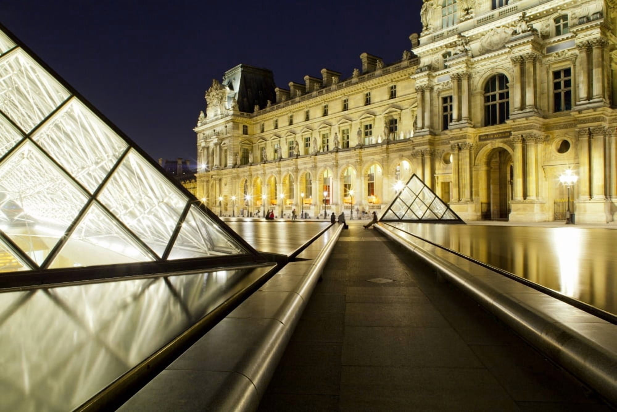 Museum with glass pyramid lit up at night Musee Du Louvre Paris Ile-de-France France Canvas Art - Panoramic Images (36 x 12)
