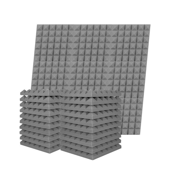 Musfunny Sound Proof Acoustic Foam Panels 12 Pcs 2" x 12" x 12" Flame Resistant Sound Absorbing Wall Panels for Recording Office Home Studio - Gray