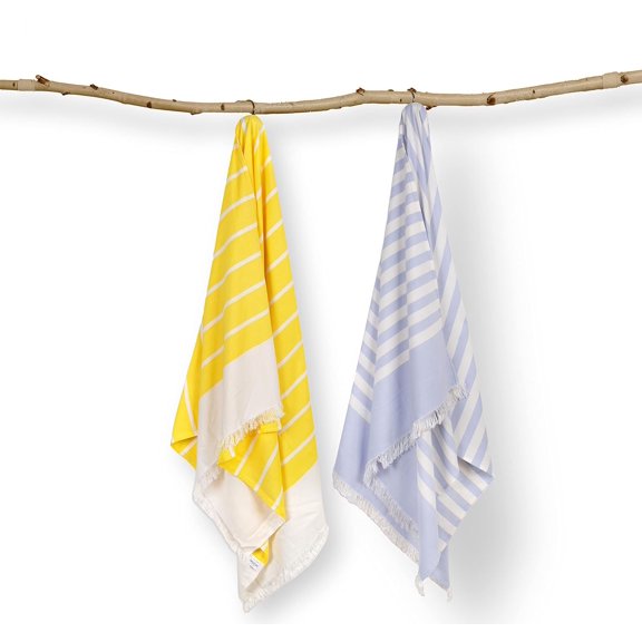 Mush 100% Bamboo Light Weight & Ultra-Compact Turkish Towel | Super Soft, Absorbent, Quick Dry, Anti-Odor Bamboo Towel (2, Ice Melt Blue & Yellow)