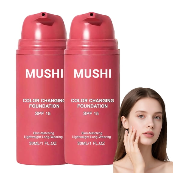 Mushi Reverse-Aging Adaptive Color Changing Foundation for 50+, Wrinkle Softening & Age Spot Cover, Self-Adjusting Shade, 30ml.(2Pcs)