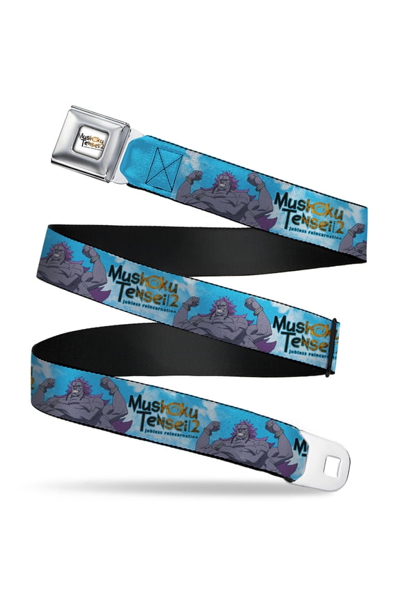 Mushoku Tensei Jobless Reincarnation Belt, Seatbelt Buckle Belt, Mushoku Tensei Badigadi Flex Pose and Title Logo Blue, Youth 22 to 32 Inches