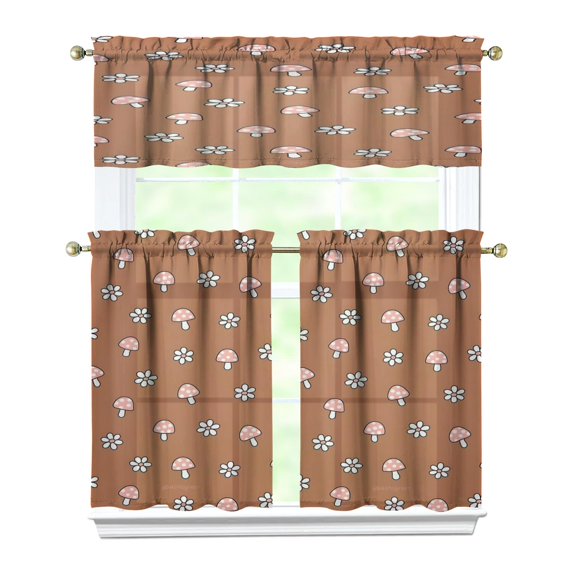 Mushroom (1) Kitchen Curtain Valance 3 Piece Home Curtains and Valance Set Curtain Sink Window Decor Window Treatment Tier 27.5x36 Length