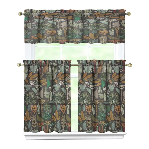 Mushroom (10) Kitchen Curtain Valance 3 Piece Home Curtains and Valance Set Curtain Sink Window Decor Window Treatment Tier 27.5x36 Length