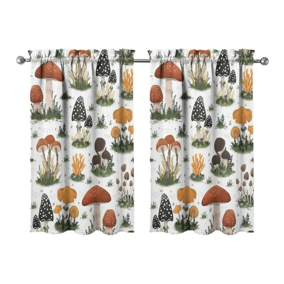 Mushroom (11) Kitchen Curtains - Vintage Tier Curtains for Bathroom Living RV Rod Pocket Window Drapes 36 Inch 2 Panels Set 27.5"x39" Window Treatment Tiers