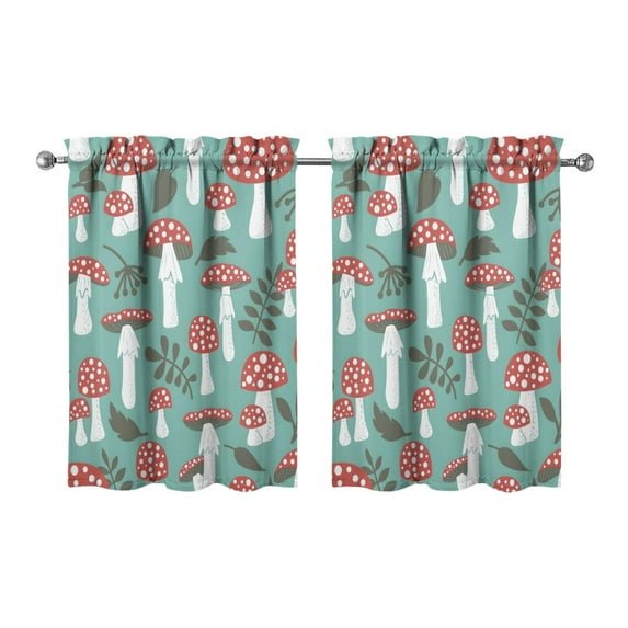 Mushroom (15) Kitchen Curtains - Vintage Tier Curtains for Bathroom Living RV Rod Pocket Window Drapes 36 Inch 2 Panels Set 28"x36" Window Treatment Tiers