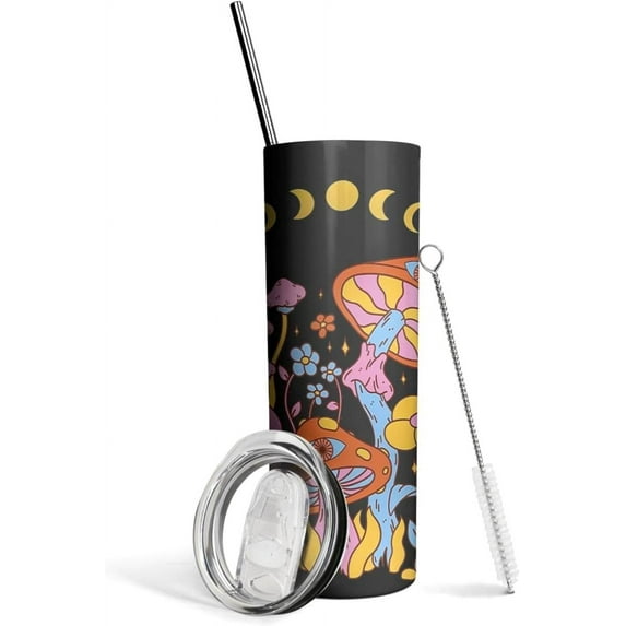 Mushroom 20 oz Tumbler with Straw and Lid, Stainless Steel Insulated Mushroom Water Bottle, Cute Mushroom Gift Cups for Women