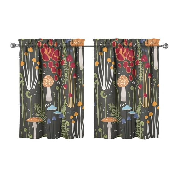 Mushroom (24) Kitchen Curtains - Vintage Tier Curtains for Bathroom Living RV Rod Pocket Window Drapes 36 Inch 2 Panels Set 28"x36" Window Treatment Tiers
