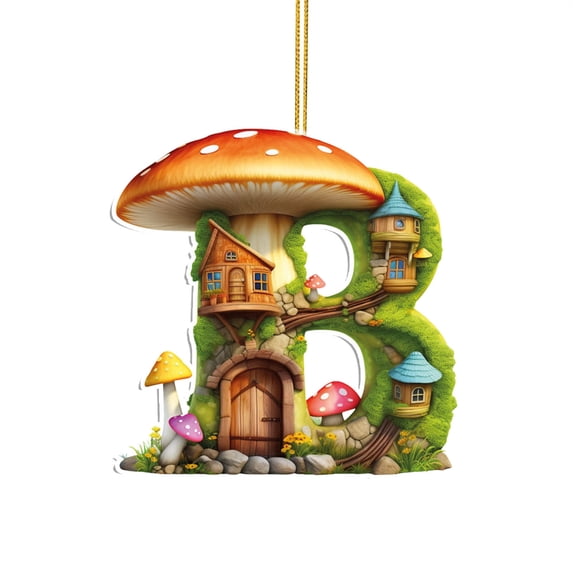 Mushroom 26 Letters Mushroom Ornaments,English 26 Letters Flying Baby Small Pendant Flat Acrylic Car Pendant Home Decoration Pendant(1 Pcs,B)