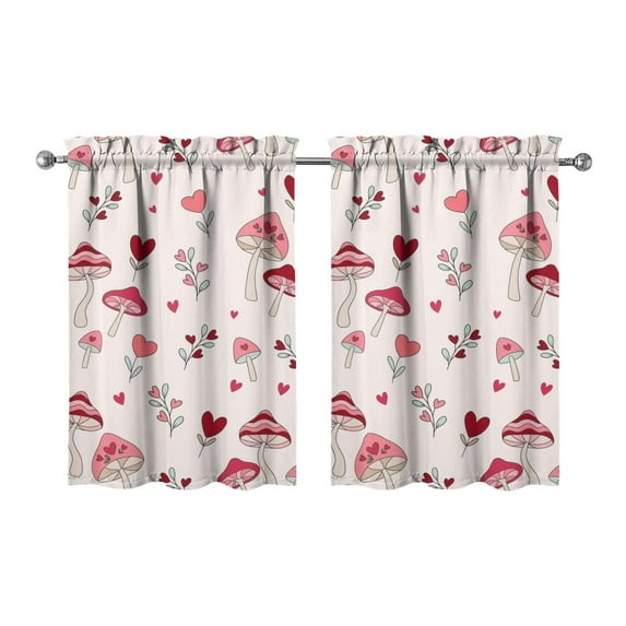 Mushroom (27) Kitchen Curtains - Vintage Tier Curtains for Bathroom Living RV Rod Pocket Window Drapes 36 Inch 2 Panels Set 28"x36" Window Treatment Tiers