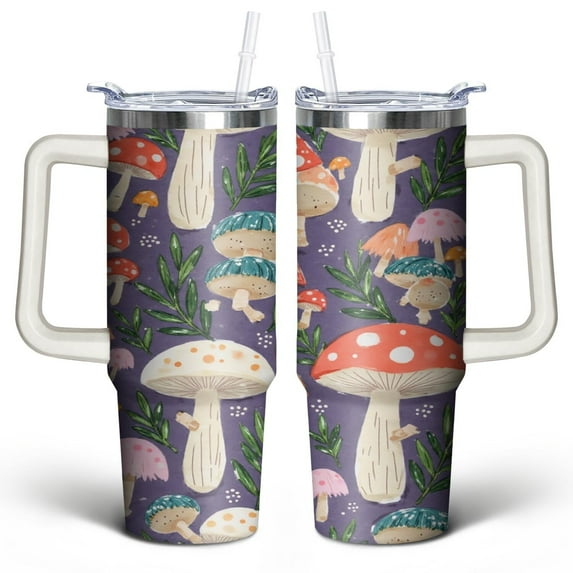 Mushroom 30 Oz Tumbler with Handle Lid and Straw, Stainless Steel Double Walled Vacuum Insulated Cup, Cute Anniversary Wedding Birthday Gifts Tumbler for Women Men Friends Outdoor Indoor