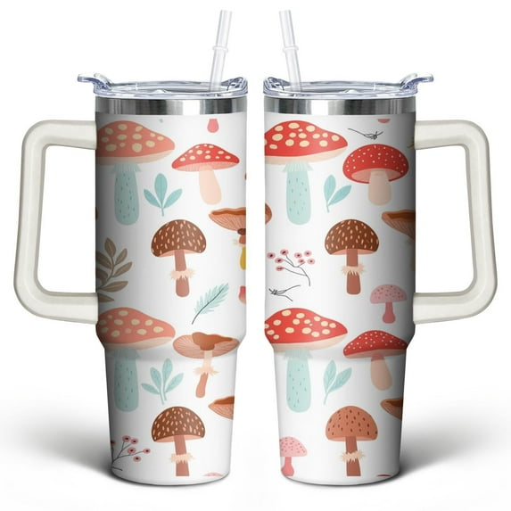 Mushroom 30 Oz Tumbler with Handle Lid and Straw, Stainless Steel Double Walled Vacuum Insulated Cup, Cute Anniversary Wedding Birthday Gifts Tumbler for Women Men Friends Outdoor Indoor