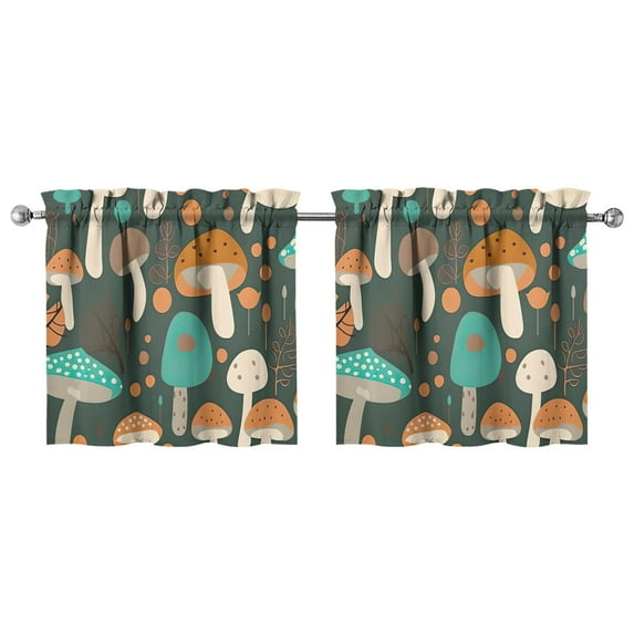 Mushroom (36) Kitchen Curtains - Vintage Tier Curtains for Bathroom Living RV Rod Pocket Window Drapes 36 Inch 2 Panels Set 27.5"x24" Window Treatment Tiers