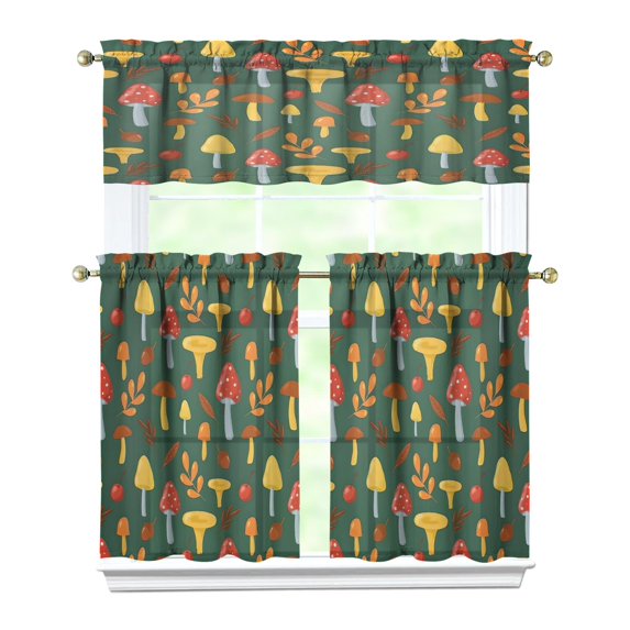Mushroom (37) Kitchen Curtain Valance 3 Piece Home Curtains and Valance Set Curtain Sink Window Decor Window Treatment Tier 27.5x36 Length