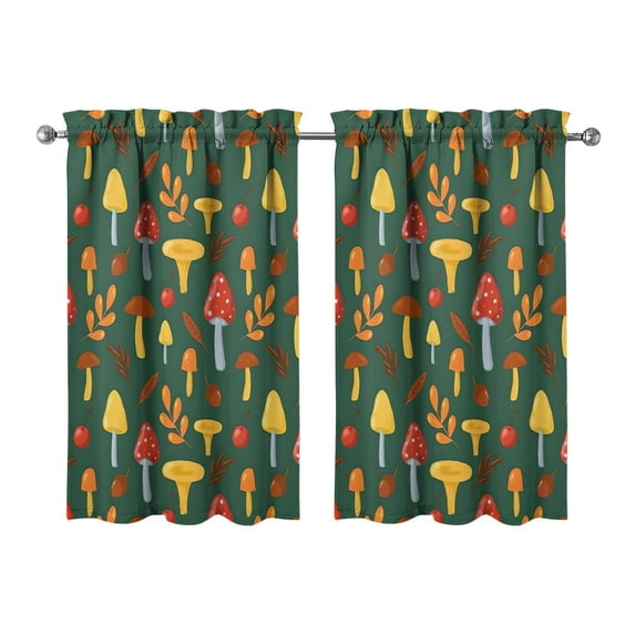 Mushroom (38) Kitchen Curtains - Vintage Tier Curtains for Bathroom Living RV Rod Pocket Window Drapes 36 Inch 2 Panels Set 27.5"x39" Window Treatment Tiers
