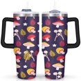 thumbnail image 1 of Mushroom 40 Oz Tumbler with Handle Lid and Straw, Stainless Steel Double Walled Vacuum Insulated Cup, Cute Anniversary Wedding Birthday Gifts Tumbler for Women Men Friends Outdoor Indoor, 1 of 7