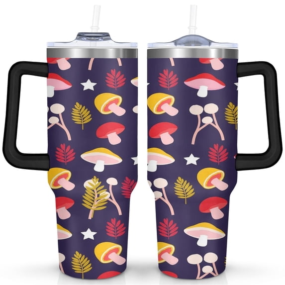 Mushroom 40 Oz Tumbler with Handle Lid and Straw, Stainless Steel Double Walled Vacuum Insulated Cup, Cute Anniversary Wedding Birthday Gifts Tumbler for Women Men Friends Outdoor Indoor
