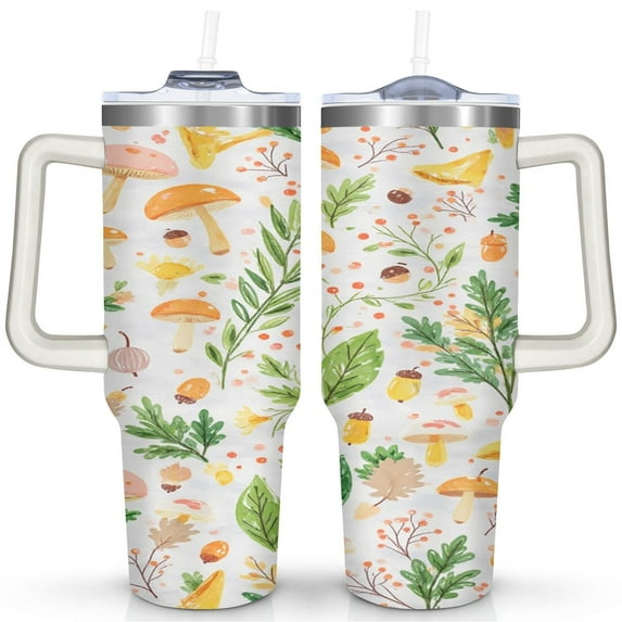 Mushroom 40 Oz Tumbler with Handle Lid and Straw, Stainless Steel Double Walled Vacuum Insulated Cup, Cute Anniversary Wedding Birthday Gifts Tumbler for Women Men Friends Outdoor Indoor
