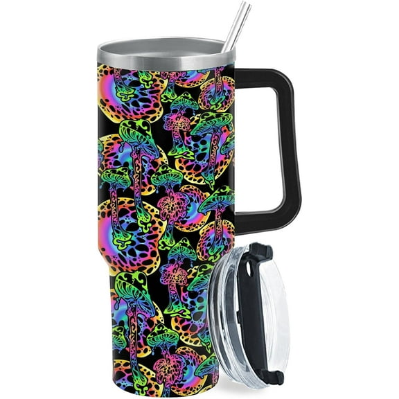 Mushroom 40oz Tumbler With Handle Gifts For Mom Funny Wine Tumbler For Hiking