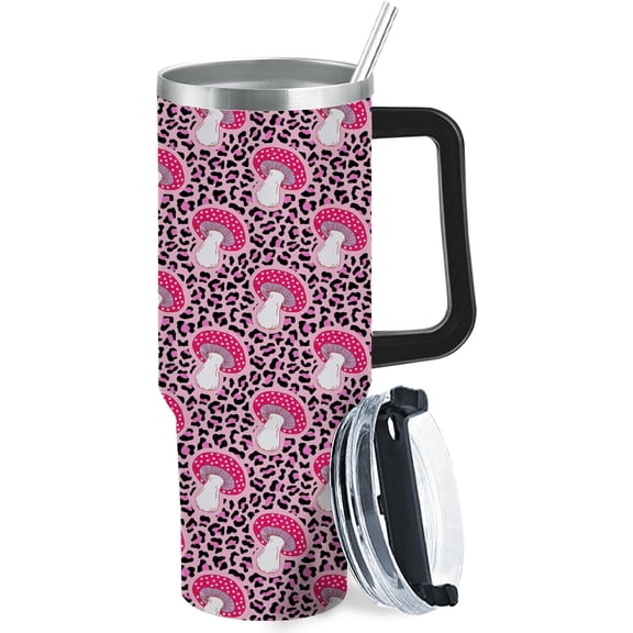 Mushroom 40oz Tumbler With Handle Gifts For Teacher Ice Coffee Wine Tumbler For Beach
