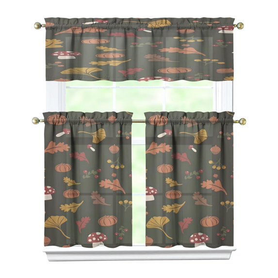 Mushroom (41) Kitchen Curtain Valance 3 Piece Home Curtains and Valance Set Curtain Sink Window Decor Window Treatment Tier 27.5x36 Length