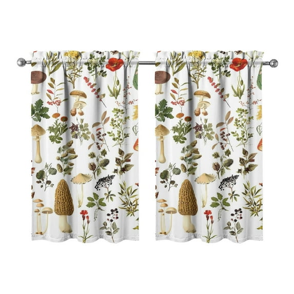 Mushroom (46) Kitchen Curtains - Vintage Tier Curtains for Bathroom Living RV Rod Pocket Window Drapes 36 Inch 2 Panels Set 27.5"x39" Window Treatment Tiers