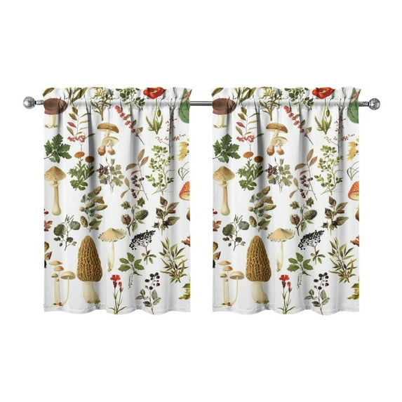 Mushroom (46) Kitchen Curtains - Vintage Tier Curtains for Bathroom Living RV Rod Pocket Window Drapes 36 Inch 2 Panels Set 28"x36" Window Treatment Tiers