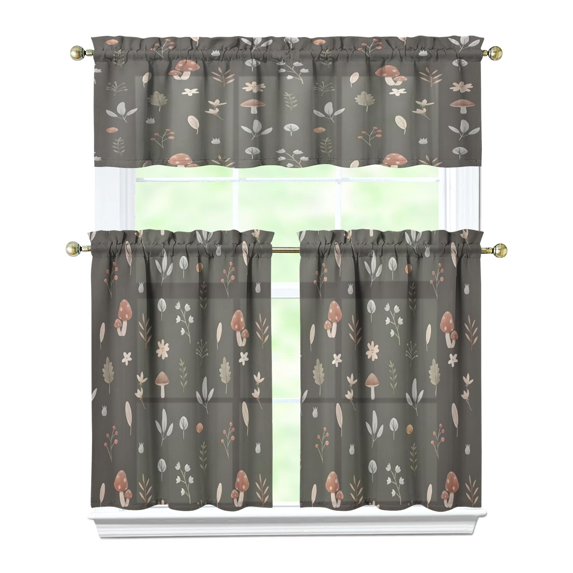 Mushroom (47) Kitchen Curtain Valance 3 Piece Home Curtains and Valance Set Curtain Sink Window Decor Window Treatment Tier 27.5x36 Length