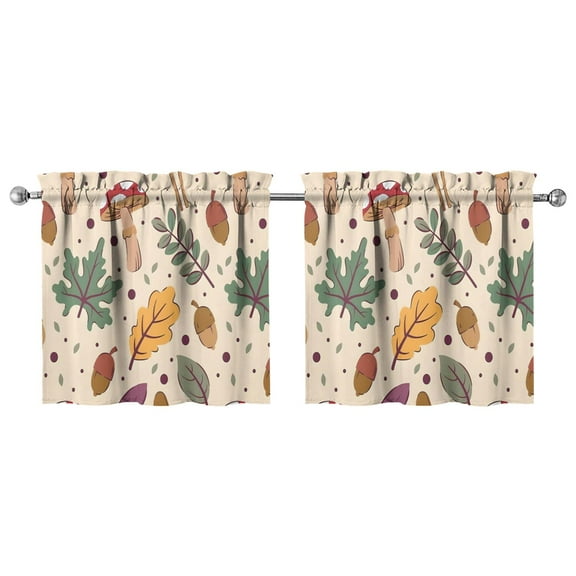 Mushroom (52) Kitchen Curtains - Vintage Tier Curtains for Bathroom Living RV Rod Pocket Window Drapes 36 Inch 2 Panels Set 27.5"x24" Window Treatment Tiers