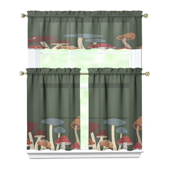 Mushroom (55) Kitchen Curtain Valance 3 Piece Home Curtains and Valance Set Curtain Sink Window Decor Window Treatment Tier 27.5x36 Length