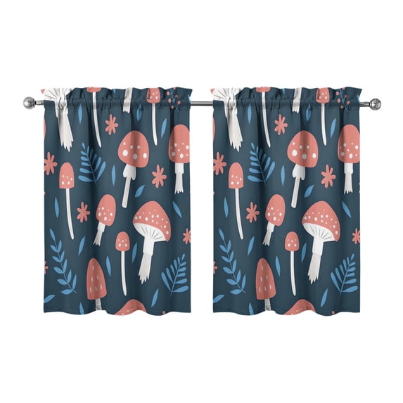 Mushroom (6) Kitchen Curtains - Vintage Tier Curtains for Bathroom Living RV Rod Pocket Window Drapes 36 Inch 2 Panels Set 28"x36" Window Treatment Tiers