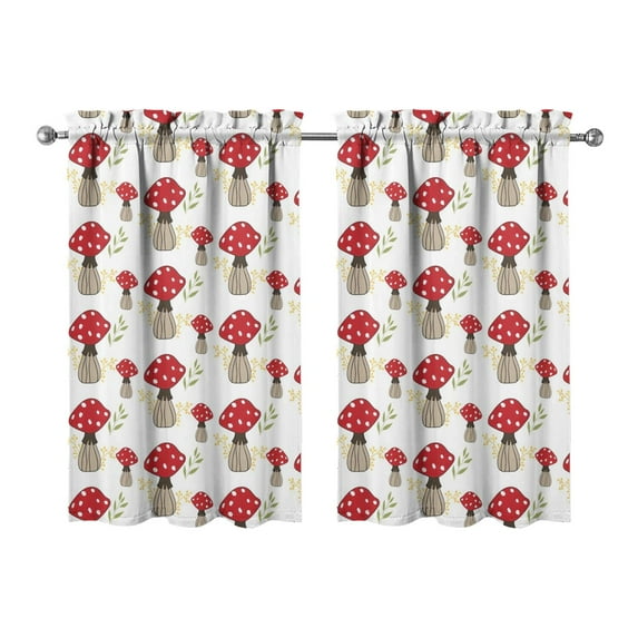 Mushroom (60) Kitchen Curtains - Vintage Tier Curtains for Bathroom Living RV Rod Pocket Window Drapes 36 Inch 2 Panels Set 27.5"x39" Window Treatment Tiers