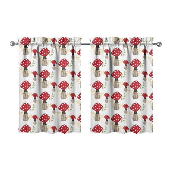 Mushroom (60) Kitchen Curtains - Vintage Tier Curtains for Bathroom Living RV Rod Pocket Window Drapes 36 Inch 2 Panels Set 28"x36" Window Treatment Tiers