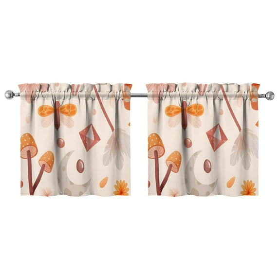 Mushroom (62) Kitchen Curtains - Vintage Tier Curtains for Bathroom Living RV Rod Pocket Window Drapes 36 Inch 2 Panels Set 27.5"x24" Window Treatment Tiers