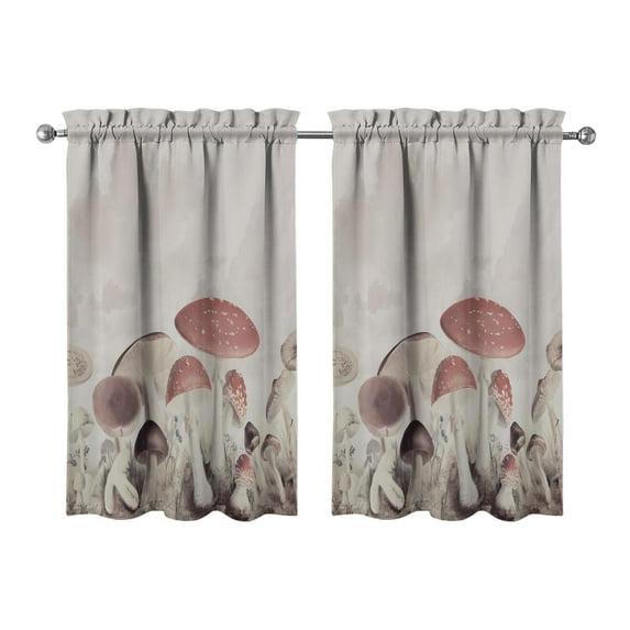 Mushroom (64) Kitchen Curtains - Vintage Tier Curtains for Bathroom Living RV Rod Pocket Window Drapes 36 Inch 2 Panels Set 27.5"x39" Window Treatment Tiers