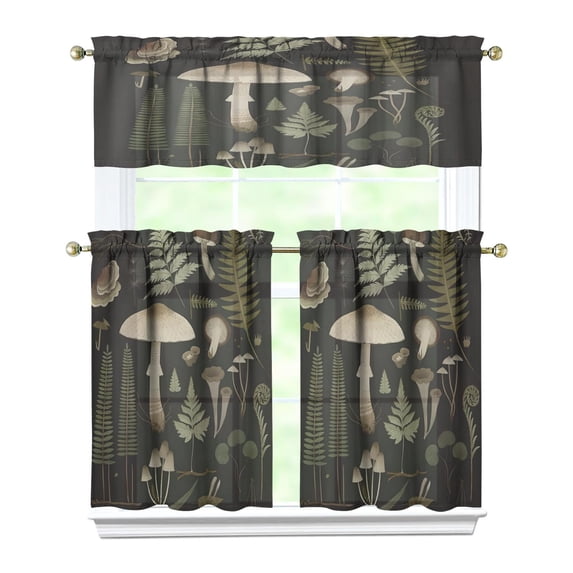 Mushroom (67) Kitchen Curtain Valance 3 Piece Home Curtains and Valance Set Curtain Sink Window Decor Window Treatment Tier 27.5x36 Length