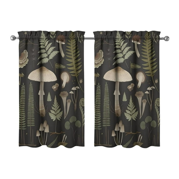 Mushroom (68) Kitchen Curtains - Vintage Tier Curtains for Bathroom Living RV Rod Pocket Window Drapes 36 Inch 2 Panels Set 27.5"x39" Window Treatment Tiers