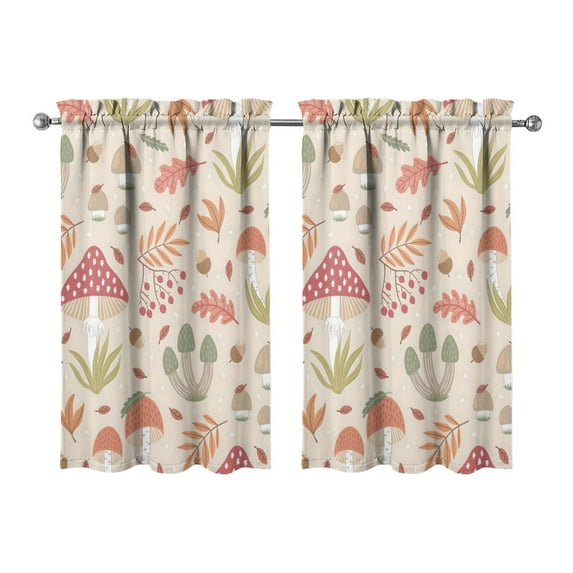 Mushroom (7) Kitchen Curtains - Vintage Tier Curtains for Bathroom Living RV Rod Pocket Window Drapes 36 Inch 2 Panels Set 27.5"x39" Window Treatment Tiers